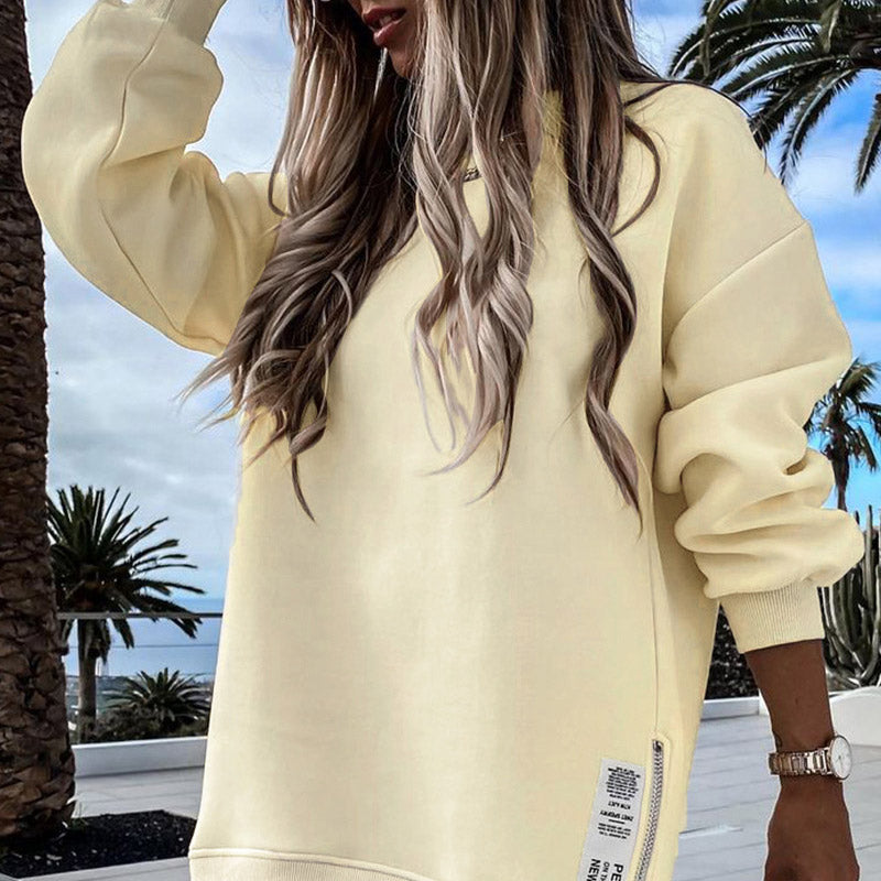 🔥2025 HOT SALE🔥 Long Sleeve Pullover Zipper Slit Casual Sweatshirt Dress