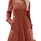 💖 Women's Square Neck Lantern Sleeve Ribbed Dress|Glow in Autumnal Elegance!🍁