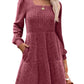 💖 Women's Square Neck Lantern Sleeve Ribbed Dress|Glow in Autumnal Elegance!🍁