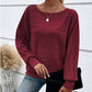 Solid Round-Neck Striped Top with Long Sleeves