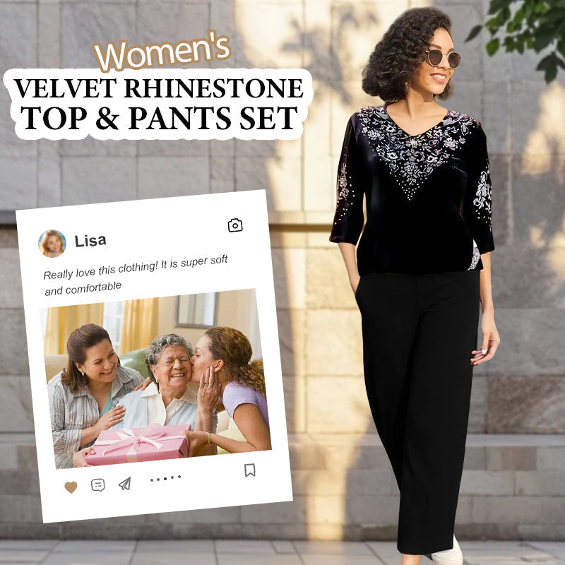 Women's Velvet Rhinestone Top & Pants Set